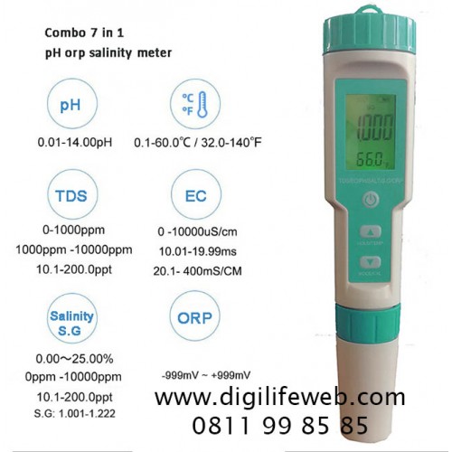 Water Tester 7 in 1 Salinity ORP S.G PH TDS EC Temperature COM600